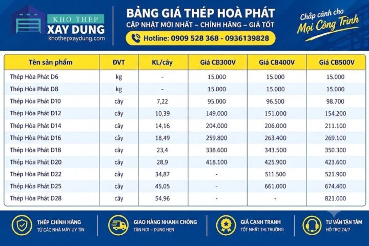 Báo giá sắt thép xây dựng Hòa Phát